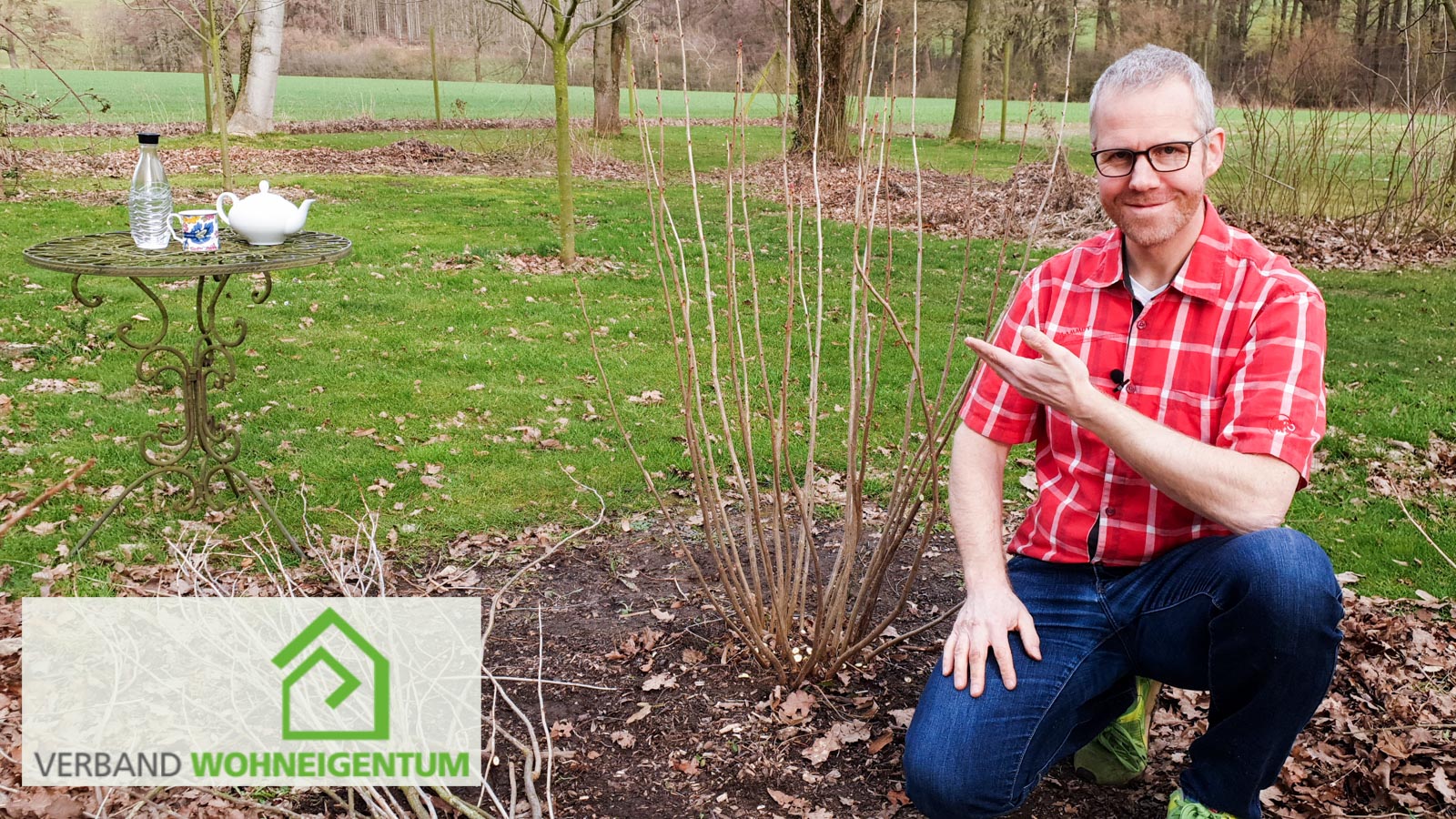 Gartenberater Philippe Dahlmann zeigt auf einen Johhanisbeer-Strauch