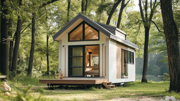 Ein Tiny House im Garten.