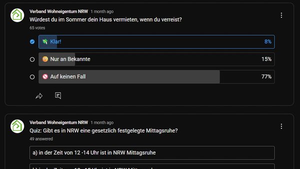 Screenshot Quiz im YouTube-Kanal des Verband Wohneigentum NRW e.V.